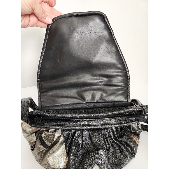 Vintage NAS Shoulder Bag Purse Black Metallic Silver Pewter 1980s Great Cond. - Picture 7 of 9
